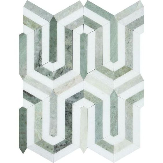 Thassos White Marble Polished Berlinetta Mosaic Tile w / Ming-Green-Marble Mosaic-American Tile Depot