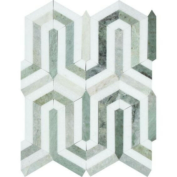 Thassos White Marble Polished Berlinetta Mosaic Tile w / Ming-Green-Marble Mosaic-American Tile Depot