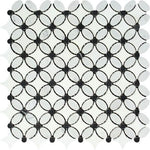 Thassos White Marble Polished Florida Flower Mosaic Tile w/Black Dots-Marble Mosaic-American Tile Depot