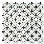 Thassos White Marble Polished Florida Flower Mosaic Tile w/Black Dots-Marble Mosaic-American Tile Depot