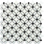 Thassos White Marble Polished Florida Flower Mosaic Tile w/Black Dots-Marble Mosaic-American Tile Depot