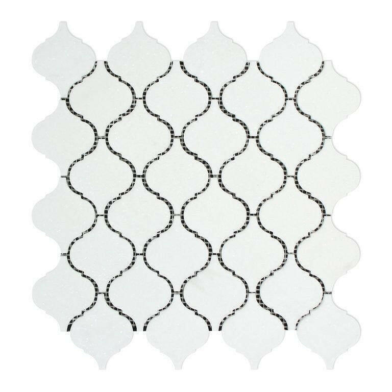 Thassos White Marble Polished Lantern Arabesque Mosaic Tile-Marble Mosaic-American Tile Depot