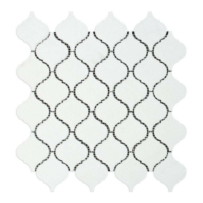 Thassos White Marble Polished Lantern Arabesque Mosaic Tile-Marble Mosaic-American Tile Depot