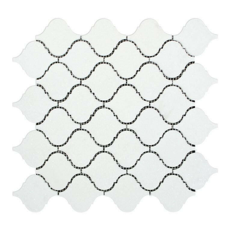 Thassos White Marble Polished Lantern Arabesque Mosaic Tile-Marble Mosaic-American Tile Depot