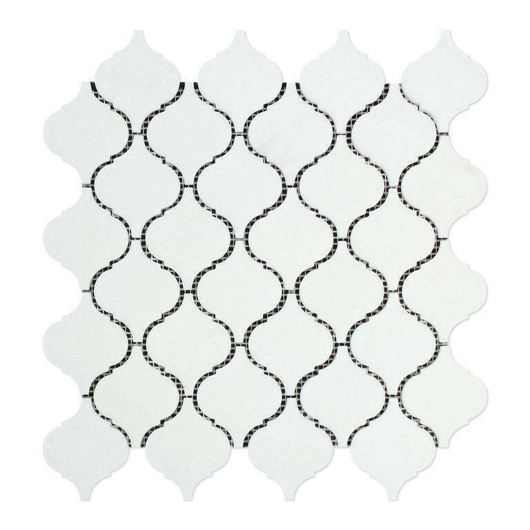 Thassos White Marble Polished Lantern Arabesque Mosaic Tile-Marble Mosaic-American Tile Depot