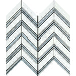 Thassos White Marble Polished Large Chevron Mosaic Tile w / Blue-Gray Dots Strips-Marble Mosaic-American Tile Depot