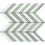 Thassos White Marble Polished Large Chevron Mosaic Tile w / Ming-Green Dots Strips-Marble Mosaic-American Tile Depot