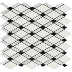 Thassos White Marble Polished Lattice Mosaic Tile w / Black Dots-Marble Mosaic-American Tile Depot