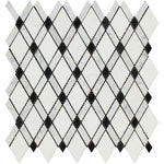 Thassos White Marble Polished Lattice Mosaic Tile w / Black Dots-Marble Mosaic-American Tile Depot