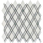 Thassos White Marble Polished Lattice Mosaic Tile w / Ming Green Dots-Marble Mosaic-American Tile Depot