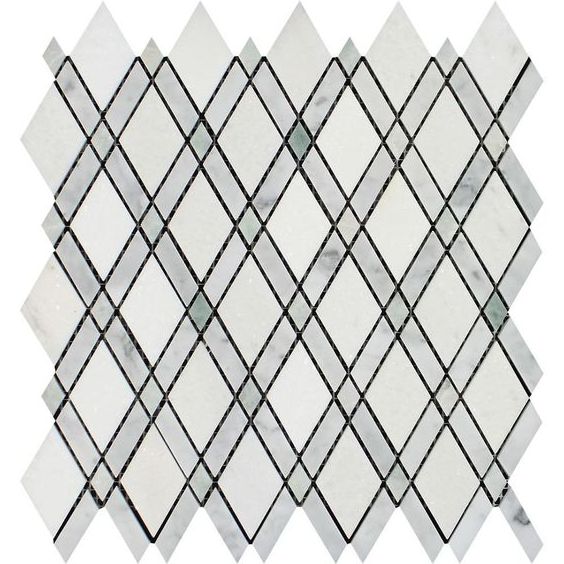 Thassos White Marble Polished Lattice Mosaic Tile w / Ming Green Dots-Marble Mosaic-American Tile Depot