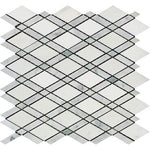 Thassos White Marble Polished Lattice Mosaic Tile w / Ming Green Dots-Marble Mosaic-American Tile Depot