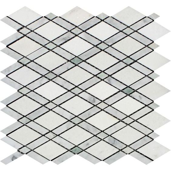 Thassos White Marble Polished Lattice Mosaic Tile w / Ming Green Dots-Marble Mosaic-American Tile Depot