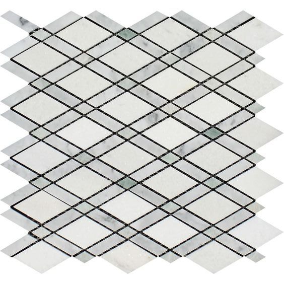 Thassos White Marble Polished Lattice Mosaic Tile w / Ming Green Dots-Marble Mosaic-American Tile Depot