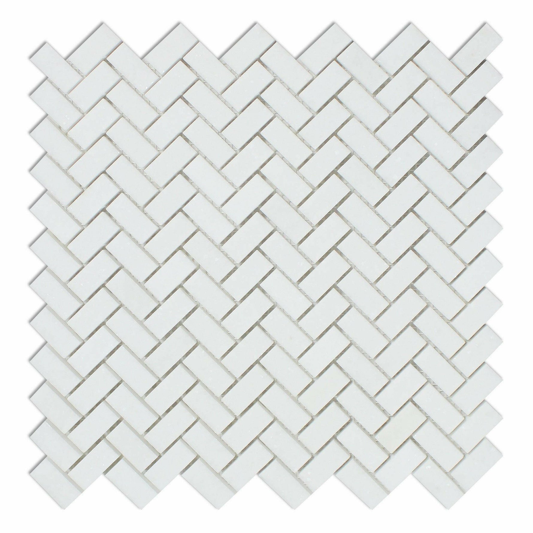 Thassos White Marble Polished Mini Herringbone Mosaic Tile-Marble Mosaic-American Tile Depot