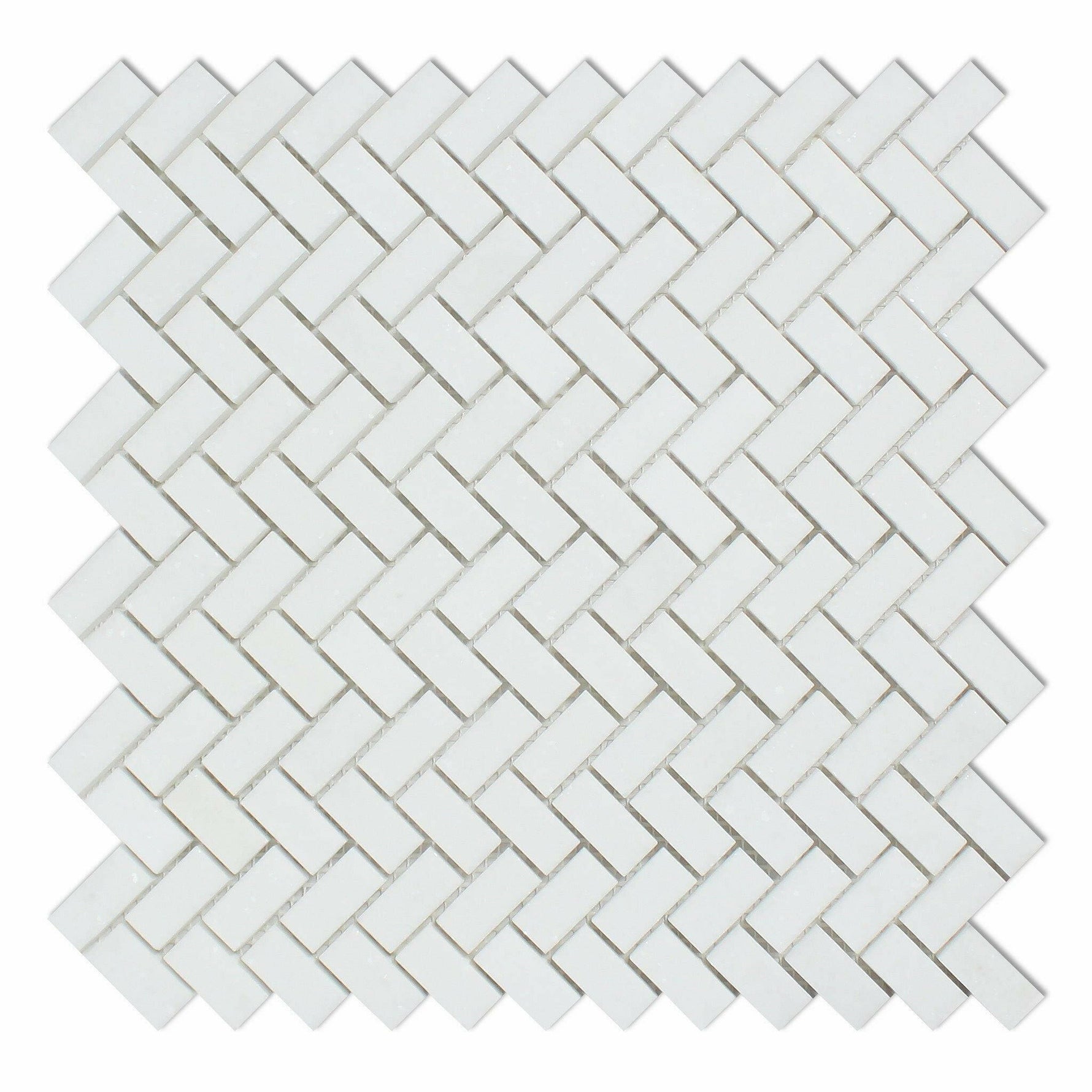 Thassos White Marble Polished Mini Herringbone Mosaic Tile-Marble Mosaic-American Tile Depot