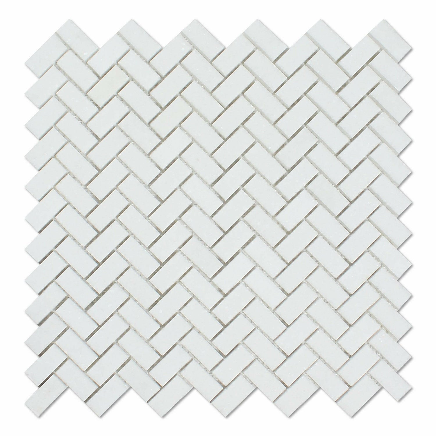 Thassos White Marble Polished Mini Herringbone Mosaic Tile-Marble Mosaic-American Tile Depot