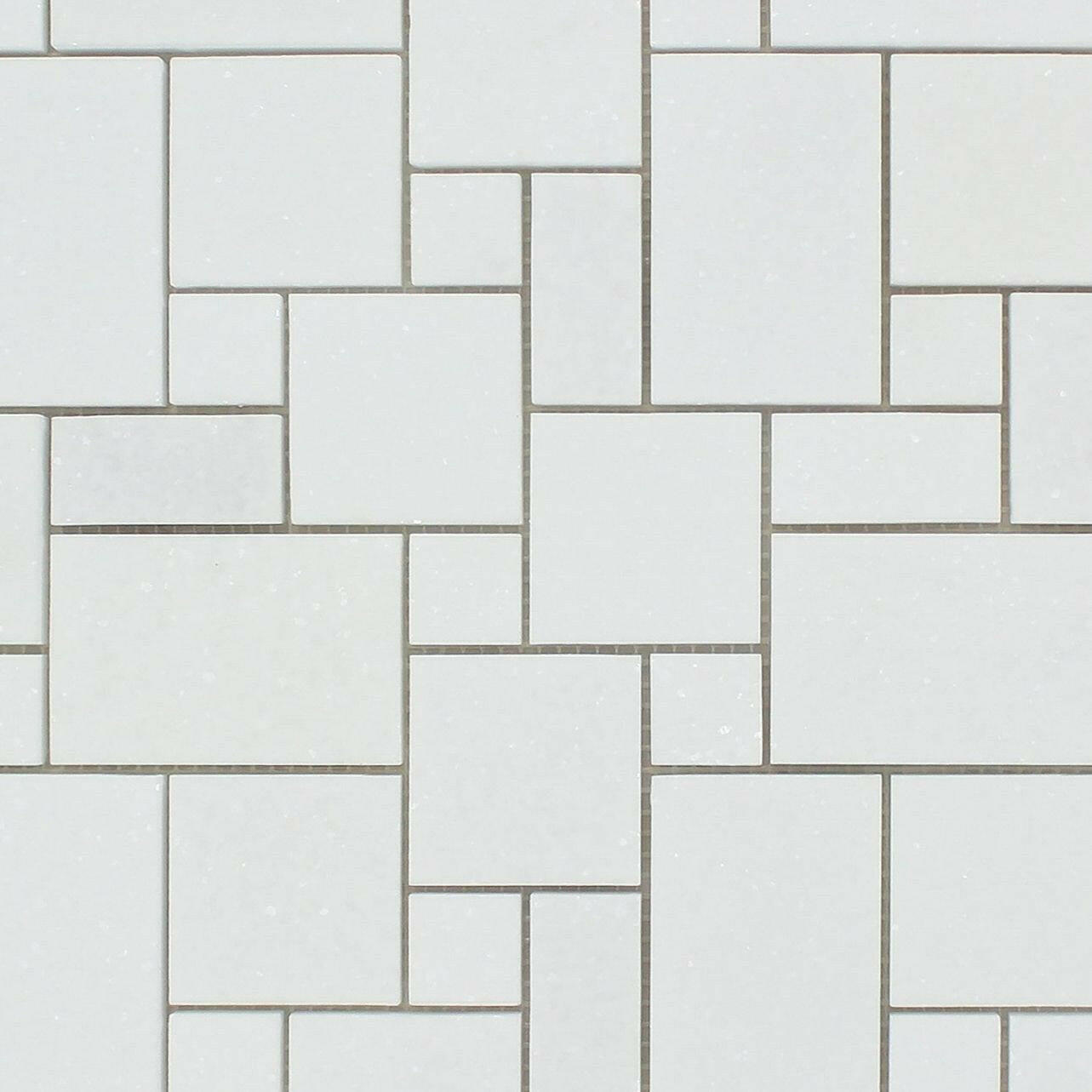 Thassos White Marble Polished Mini Versailles Mosaic Tile-Marble Mosaic-American Tile Depot