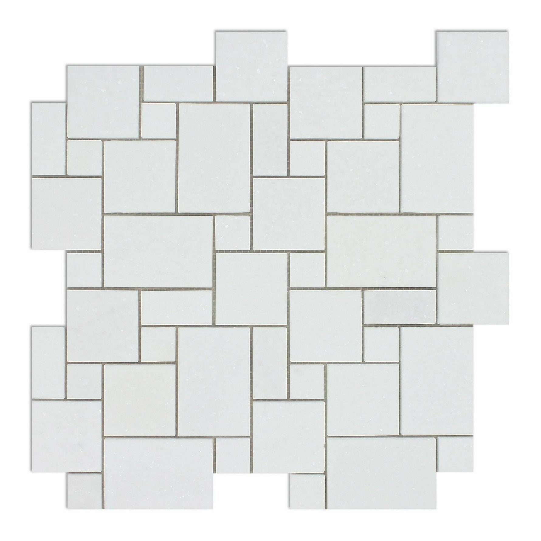 Thassos White Marble Polished Mini Versailles Mosaic Tile-Marble Mosaic-American Tile Depot