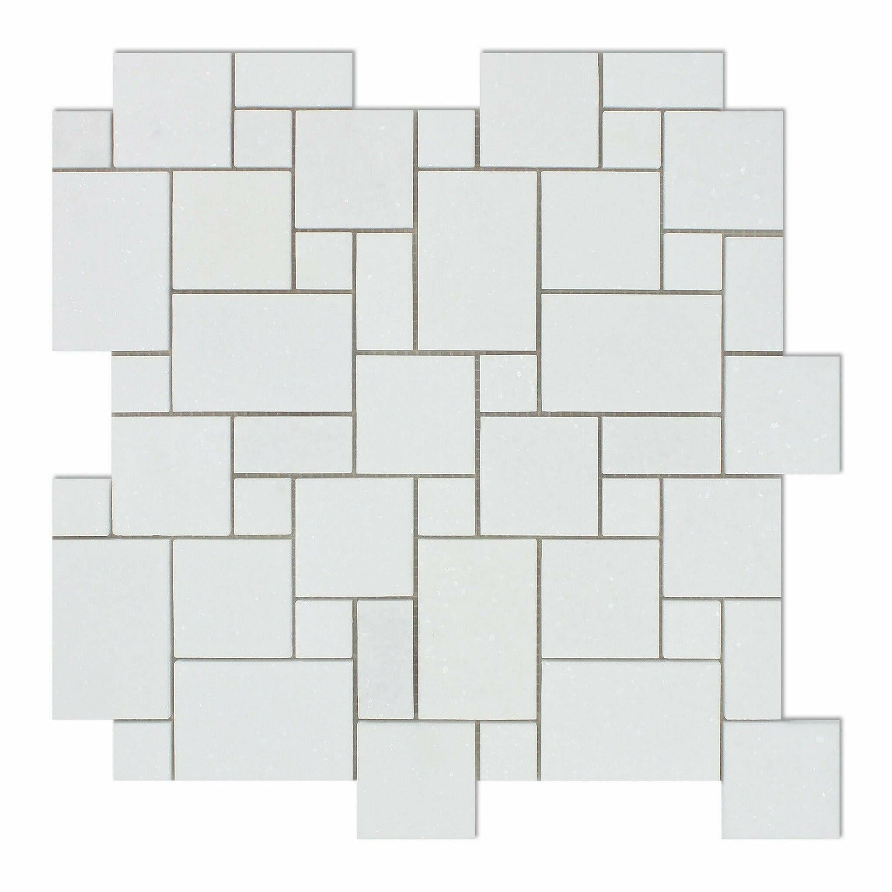 Thassos White Marble Polished Mini Versailles Mosaic Tile-Marble Mosaic-American Tile Depot