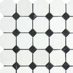 Thassos White Marble Polished Octagon Mosaic Tile w/ Black Dots-Marble Mosaic-American Tile Depot