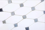 Thassos White Marble Polished Octave Pattern Mosaic Tile w/ Blue-Gray Dots-Marble Mosaic-American Tile Depot