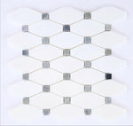 Thassos White Marble Polished Octave Pattern Mosaic Tile w/ Blue-Gray Dots-Marble Mosaic-American Tile Depot