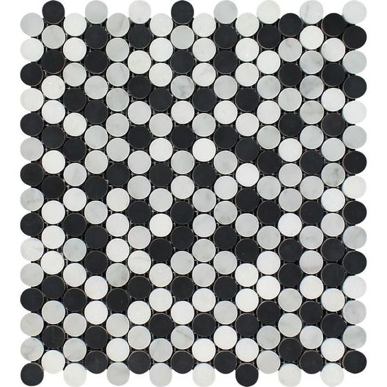 Thassos White Marble Polished Penny Round Mosaic Tile w/ Black Dots-Marble Mosaic-American Tile Depot