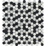 Thassos White Marble Polished Penny Round Mosaic Tile w/ Black Dots-Marble Mosaic-American Tile Depot