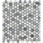 Thassos White Marble Polished Penny Round Mosaic Tile w/ Blue Gray Dots-Marble Mosaic-American Tile Depot