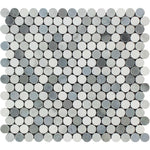 Thassos White Marble Polished Penny Round Mosaic Tile w/ Blue Gray Dots-Marble Mosaic-American Tile Depot