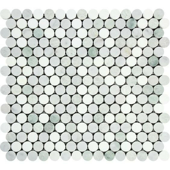 Thassos White Marble Polished Penny Round Mosaic Tile w/ Ming Green Dots-Marble Mosaic-American Tile Depot