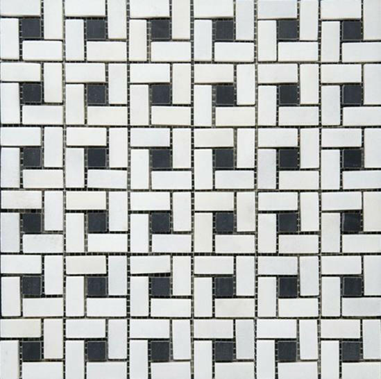 Thassos White Marble Polished Pinwheel Mosaic Tile w/ Black Dots-Marble Mosaic-American Tile Depot