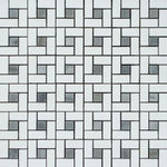 Thassos White Marble Polished Pinwheel Mosaic Tile w/ Blue-Gray Dots-Marble Mosaic-American Tile Depot