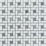 Thassos White Marble Polished Pinwheel Mosaic Tile w/ Blue-Gray Dots-Marble Mosaic-American Tile Depot