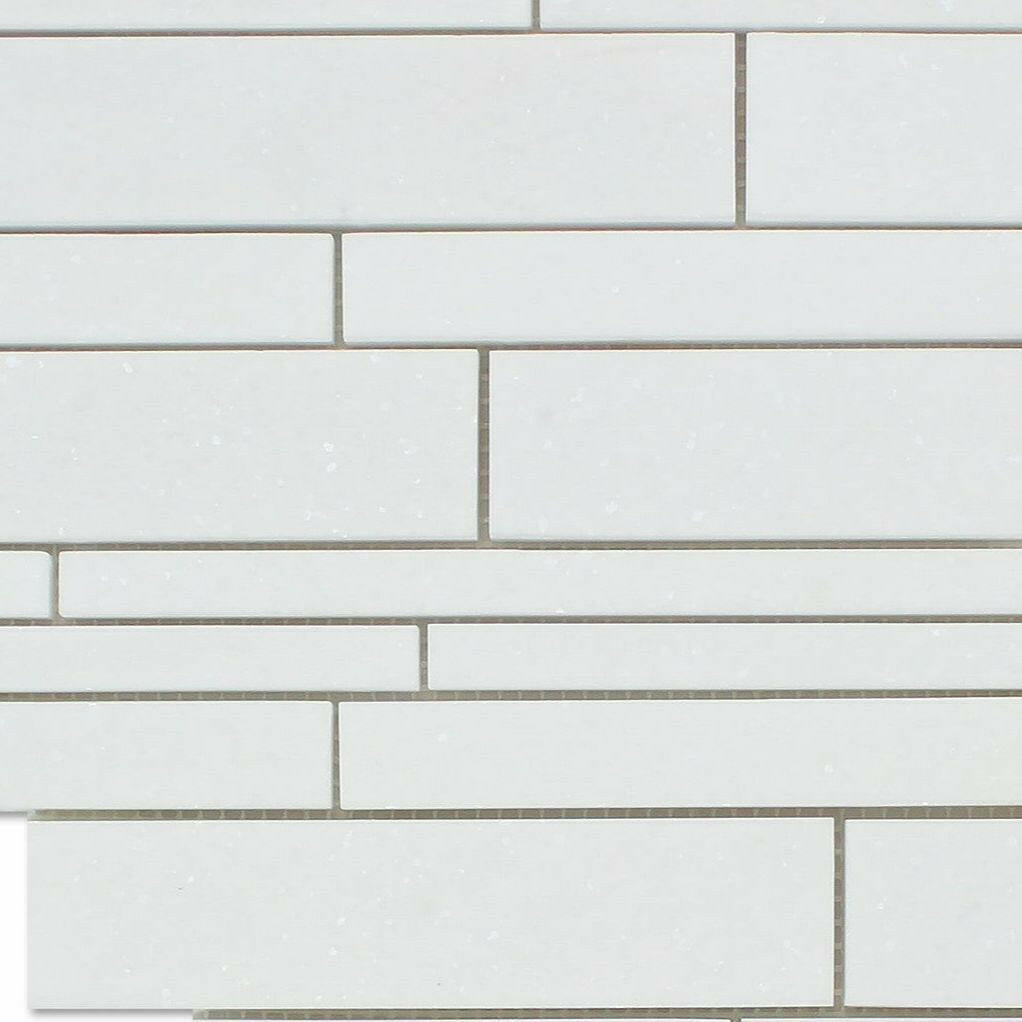 Thassos White Marble Polished Random Strip Mosaic Tile-Marble Mosaic-American Tile Depot