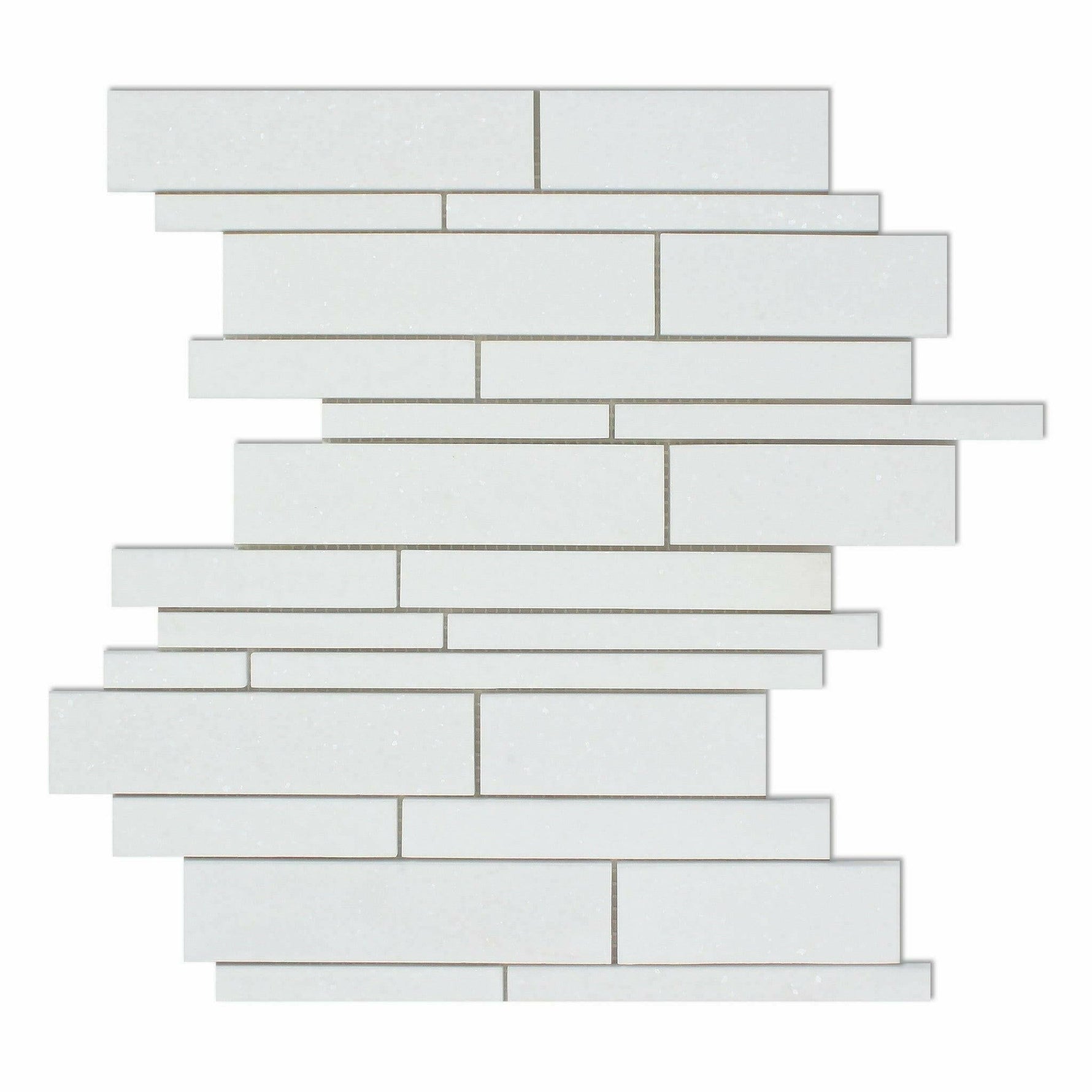 Thassos White Marble Polished Random Strip Mosaic Tile-Marble Mosaic-American Tile Depot