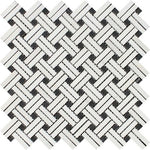 Thassos White Marble Polished Stanza Basketweave Mosaic Tile w/ Black Dots-Marble Mosaic-American Tile Depot