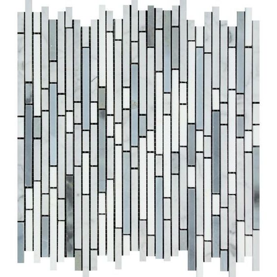 Thassos White Marble Polished Tricolor ( Thassos +Carrara + Blue-Gray ) Bamboo Sticks Mosaic-Marble Mosaic-American Tile Depot