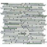 Thassos White Marble Polished Tricolor ( Thassos +Carrara +Ming-Green ) Bamboo Sticks Mosaic-Marble Mosaic-American Tile Depot