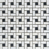 Thassos White Marble Polished Pinwheel Mosaic Tile w/ Black Dots