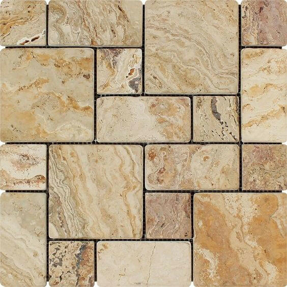 Valencia Travertine 3-Pieced Mini-Pattern Tumbled Mosaic Tile-Travertine Mosaic-American Tile Depot