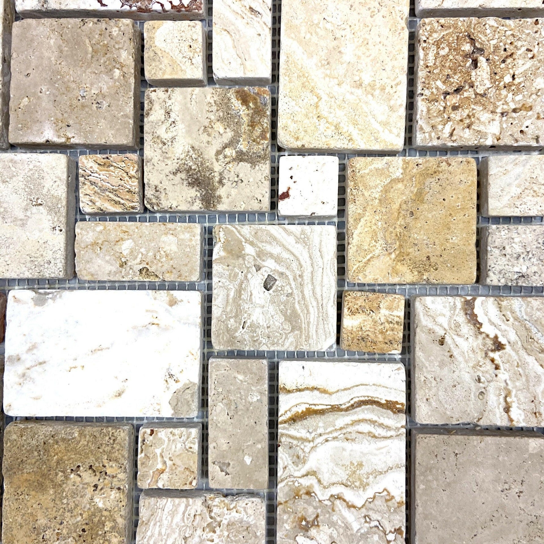 Valencia Travertine Tumbled Micro-Pattern (Mini Versailles) Mosaic Tile-Travertine Mosaic-American Tile Depot