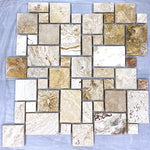 Valencia Travertine Tumbled Micro-Pattern (Mini Versailles) Mosaic Tile-Travertine Mosaic-American Tile Depot