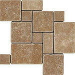 Walnut Travertine 4-Pieced OPUS Mini-Pattern Tumbled Mosaic Tile-Travertine Mosaic-American Tile Depot