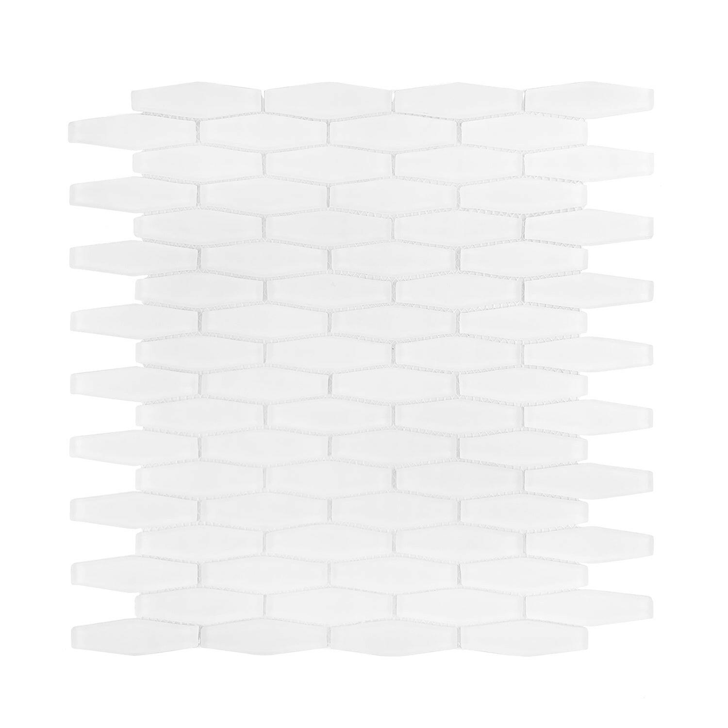 White Elongated Hexagon Glass Mosaic Tile-Glass Mosaic-American Tile Depot