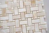 Premium White Onyx CROSS-CUT Basketweave Polished Mosaic Tile w/ White Onyx Dots