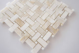 Premium White Onyx CROSS-CUT Basketweave Polished Mosaic Tile w/ White Onyx Dots