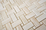 Premium White Onyx VEIN-CUT Basketweave Polished Mosaic Tile w/ White Onyx Dots