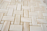 Premium White Onyx VEIN-CUT Basketweave Polished Mosaic Tile w/ White Onyx Dots